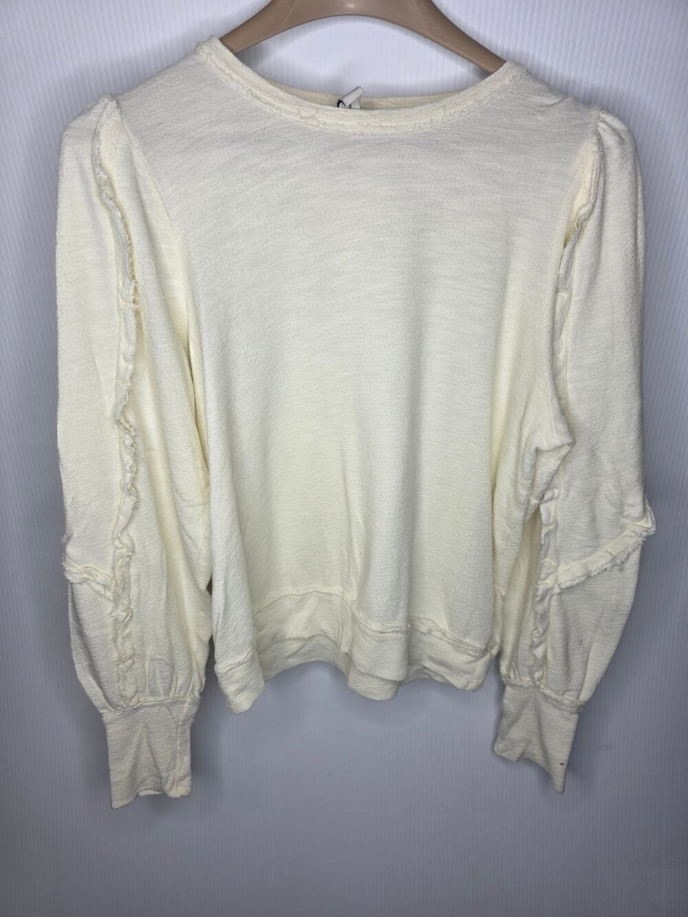 Pilcro Small Cream Raw Edge Ruffle Detail Sweatshirt Anthropologie Chic Layering